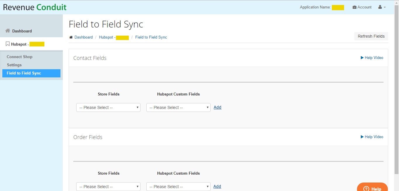 Revenue Conduit Settings Refresh Fields from Hubspot